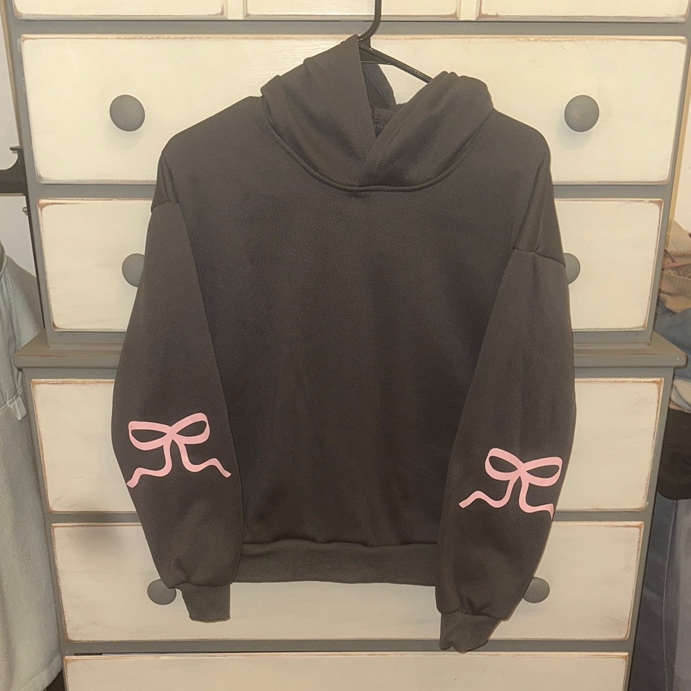 Women's Gray Hoodie with Pink Bow Accents